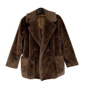 Vintage Womens Brown Faux Fur Teddy Coat Size Small